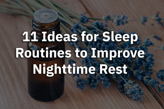 Featured image for article on sleep routines with essential oil and lavender in the background